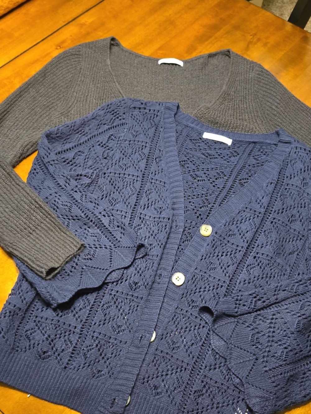 Women’s Navy Openwork Button Cardigan Sweater & Grey Cardigan.  2 Pieces.